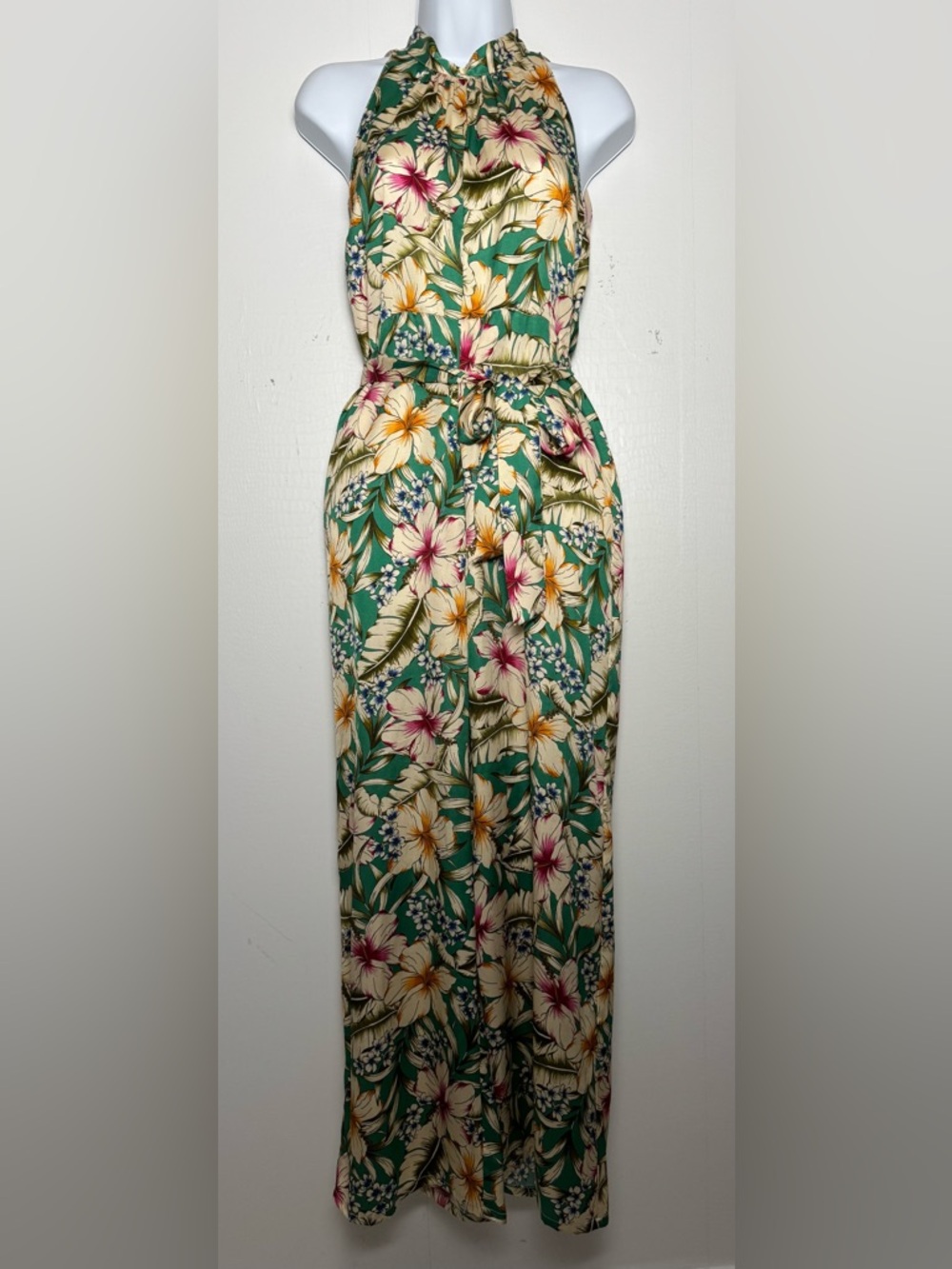 Zara Tropical Floral Open Back Wide Leg Jumpsuit XS